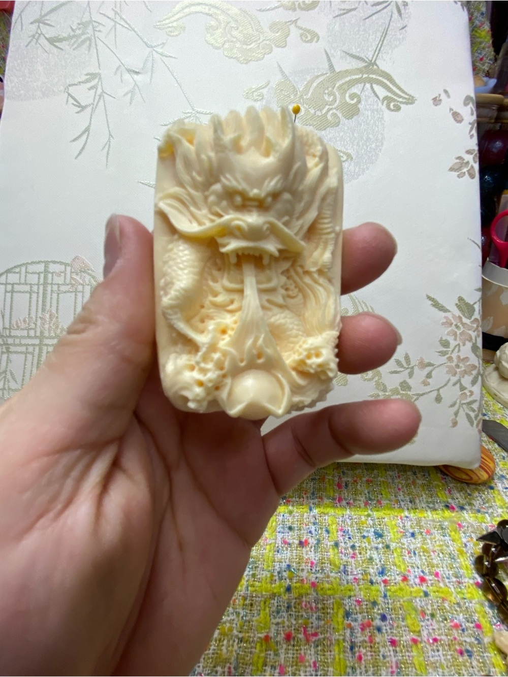 Hand-Carved Dragon  ivory fruit carving hanging pendant pendant